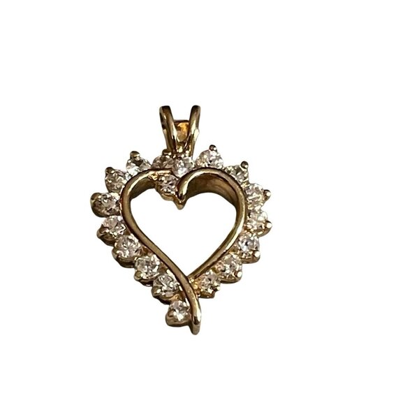 Sterling Silver 925 Cubic Zirconia‎ Gold Tone Overlay Open Heart Pendant Charm - Picture 2 of 7